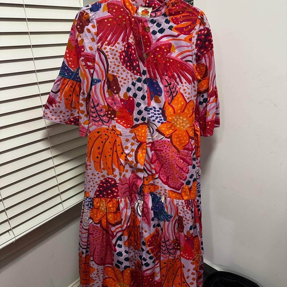 FARM Rio Pink and Orange Tropical Maxi Dress